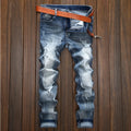 Light-colored Ripped Jeans Men's Scraped Broken Trousers Slim Small