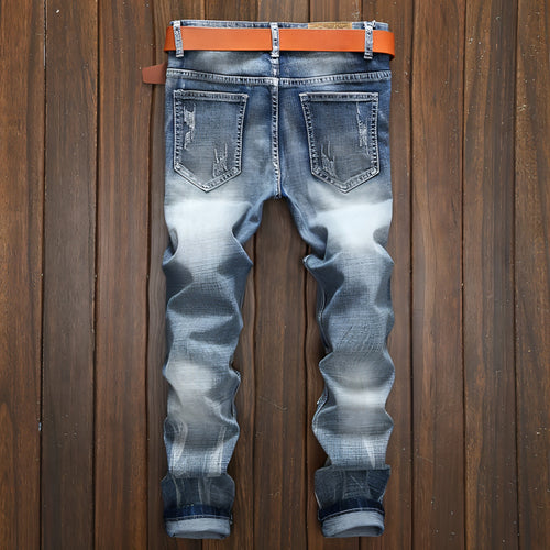 Light-colored Ripped Jeans Men's Scraped Broken Trousers Slim Small