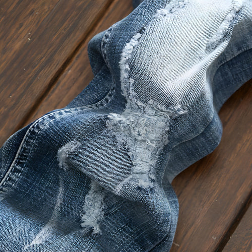Light-colored Ripped Jeans Men's Scraped Broken Trousers Slim Small